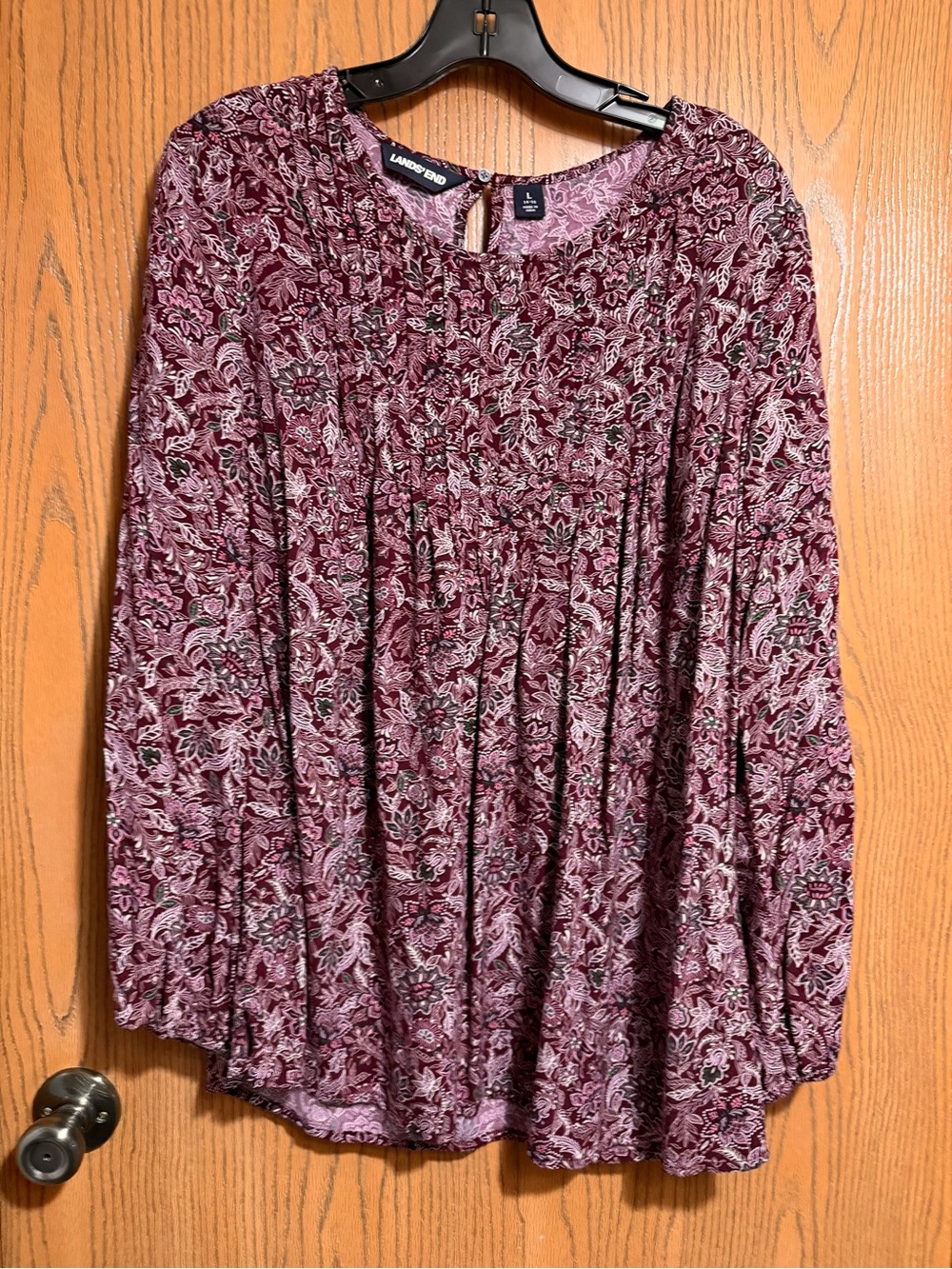 EUC Lands' End Blouse in Purple with Long Sleeves and Floral Print